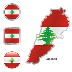 vector flag of lebanon in map and web buttons shapes