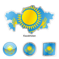 vector flag of kazakhstan in map and web buttons shapes