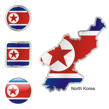 vector flag of north korea in map and web buttons shapes