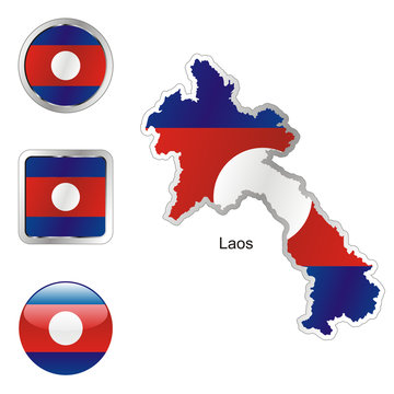 vector flag of laos in map and web buttons shapes