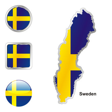 vector flag of sweden in map and web buttons shapes