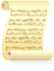 Fototapeta premium Yellow scroll with musical notation