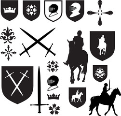 Set of old style medieval icons and symbols
