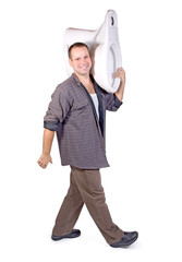 man wearing a toilet