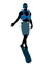 Obraz premium Male Scuba Diver Illustration Silhouette