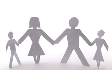 Cutout people family of four standing holding hands