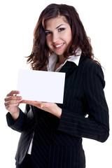 Naklejka premium young business woman with business card