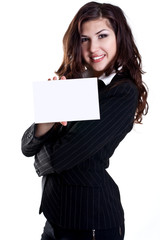 Naklejka premium young business woman with business card