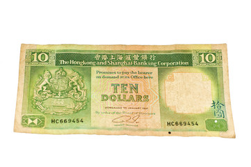 Hong Kong Currency - Ten Dolar Billm  No longer in circulation