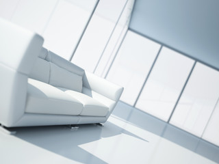 modern white leather sofa in a light interior