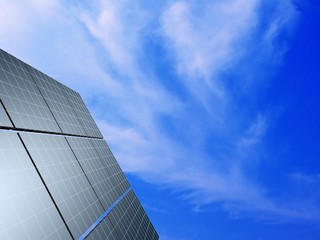 Solar panel against blue sky. Concept - echo energy.