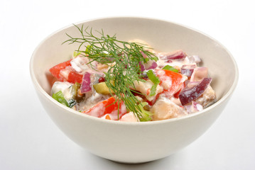 some fresh organic herring salad with tomato