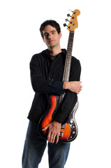 Bass guitar pleyer posing