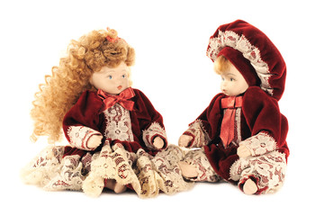 coppia di bambole in ceramica da collezione