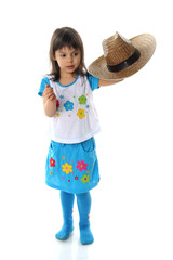 Little girl in hat isolated on white background