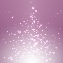 Sparkling stars hearts on purple light burst