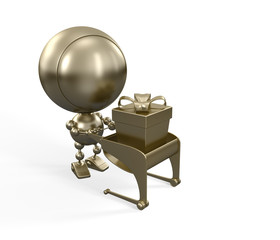 Robot shopping with cart & present in it