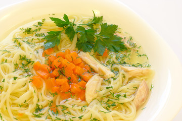 Chicken soup with spaghetti