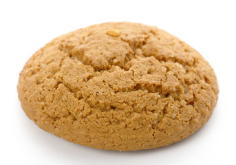 Single yellow cookie on white background