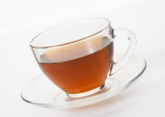 Cup with tea on white background