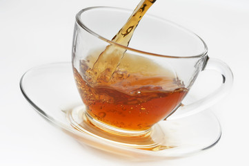 Cup with tea on white background