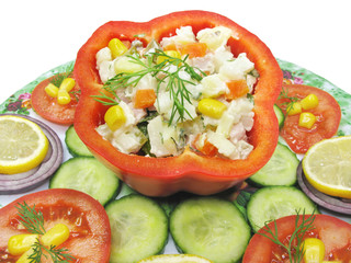 stuffed red pepper and tomatoes