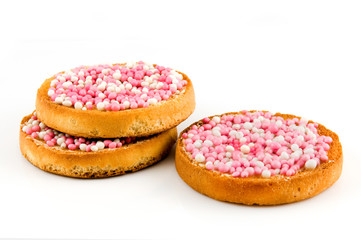 Rusk with pink mice a holland tradition by a birth