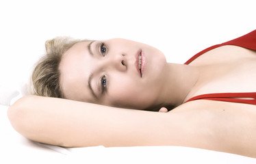 Fototapeta premium Beautiful lady in red dress