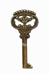 Old key on a white background