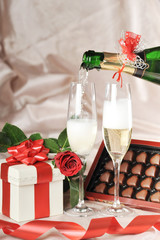 gift in box and champagne