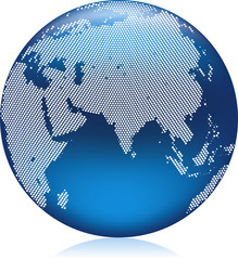 Earth globe with round dots, Asia, Europe, Africa and Australia