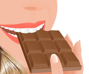 Woman eating milk chocolate