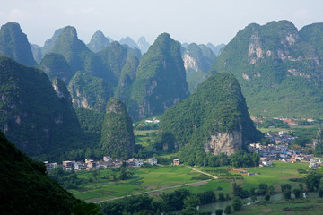 Limestone hills with rural settlements, Yangshou, China