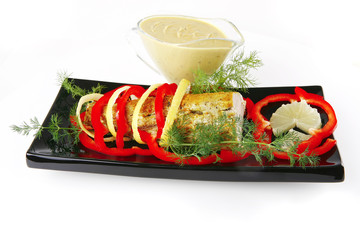 served tuna fillet with cream sauce