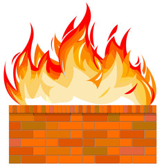 Brick wall on fire