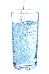 Stream of water falling in glass