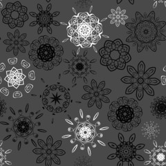 White on black seamless floral pattern
