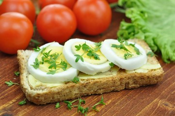 Fototapeta na wymiar Toastbrot mit Ei und Kresse