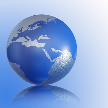 On 3d image render world globe on blue background