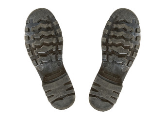 Traces of army boots on a white background
