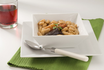 Spanish Cuisine. Asturian ham and beans.