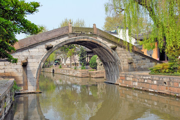 Fototapeta na wymiar China, Shanghai, Nanxun village ancient bridge.