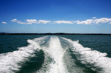 Boat Wake on Green Ocean