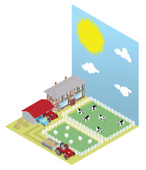 Isometric Farm with Sunny Backdrop