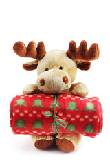 Christmas moose deer with plaid isolated on white