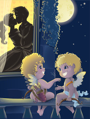 St.Valentine day. Cartoon with Cupids