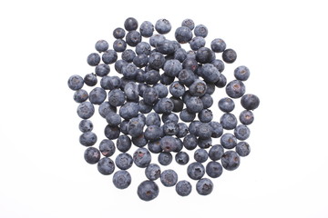 Pile of fresh blueberries isolated on white.