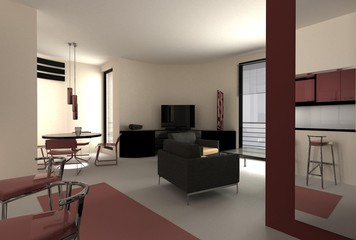 modern living room, 3d render