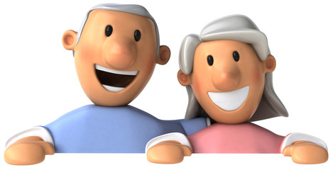 Couple senior et panneau blanc