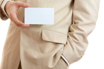 Man holding blank card
